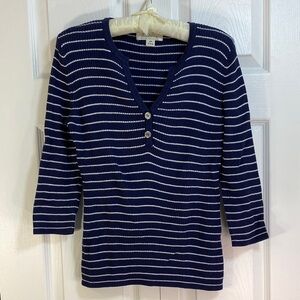 Tradition Country Collection Navy & White Striped Ribbed Knit Sweater, S, 6 - 8